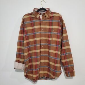 Vintage Wrangler Men's 100% Cotton Brown Plaid Western Button Up Shirt Size L